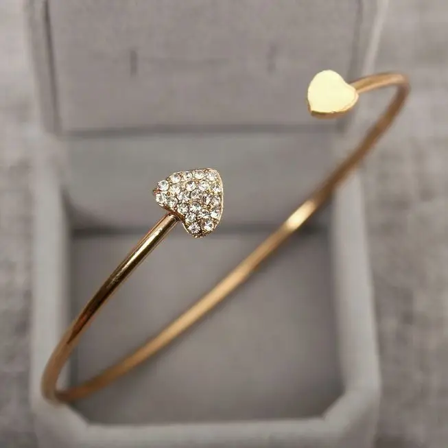 

Heart Double Heart Crystal Bracelets Open Adjustable Gold Color Plated Bracelet for Women Wholesale Korean Jewelry