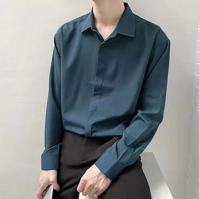 

Hong Kong Wind Ins Long-sleeved Shirt Men's Handsome High-end Thrust Korean Version Of The Tide Wild Loose Casual Autumn Shirt J