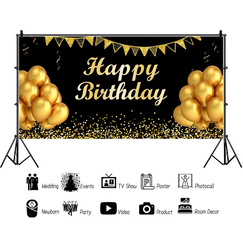 

Adult Birthday Yard Banner Balloons Gold Glitter Photography Backdrop Birthday Party Decor Photographic Background Photo Studio