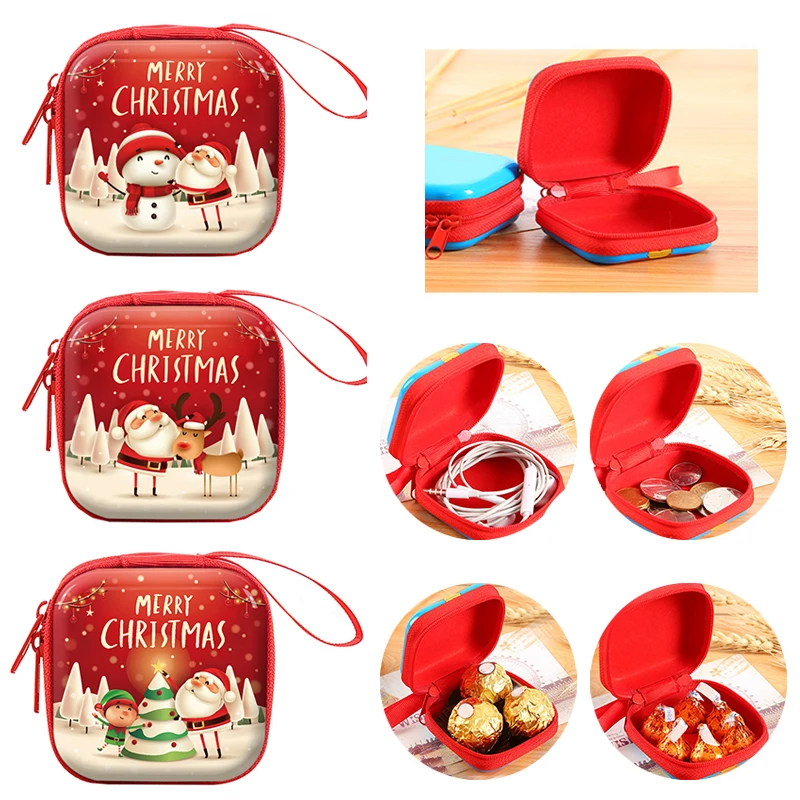 

Christmas Cartoon Mini Zipper Hard Headphone Holder Case Portable Earbuds Earphone Storage Bag Protective USB Cable Organizer
