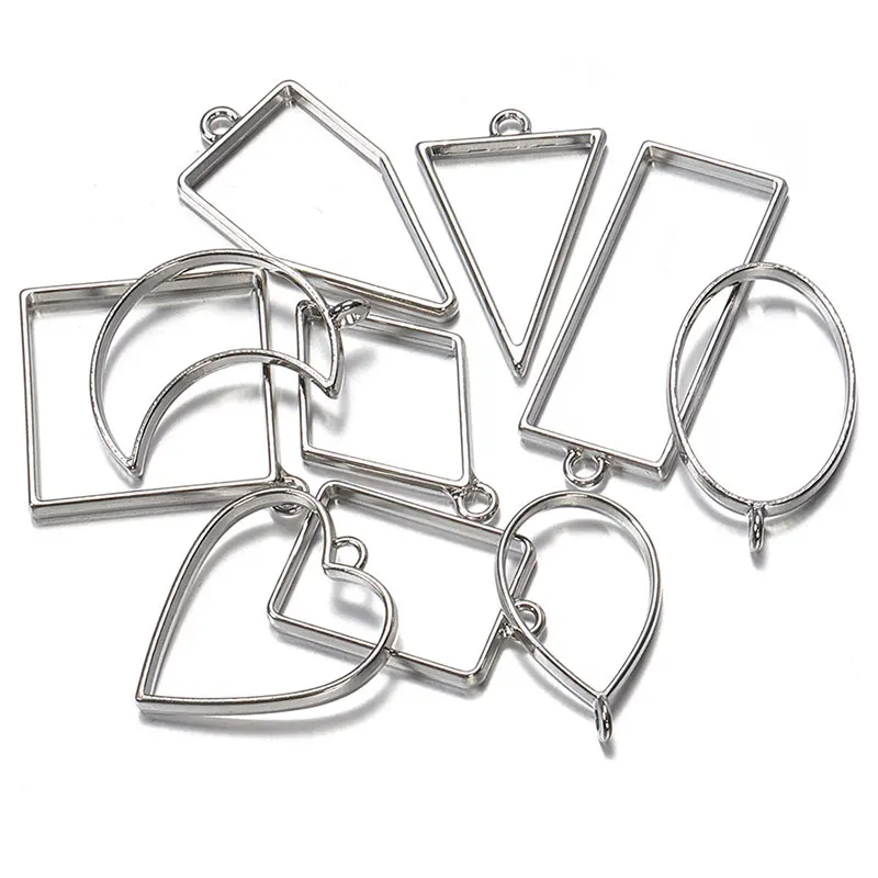 

10pcs/lot Metal Geometric Earrings Hollow Frame Bezel Charms Epoxy Resin Pendant Tray For DIY Jewelry Making UV Resin Findings