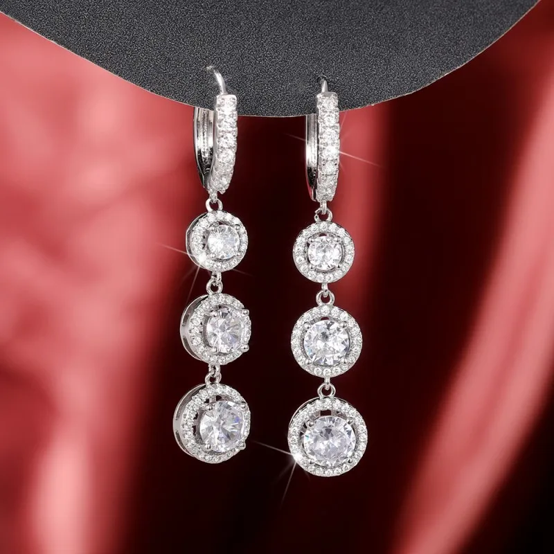 

Huitan Trendy Luxury Women's Dangle Earrings with Round Cubic Zirconia Sparkling Hanging Earring Wedding Party Statement Jewelry
