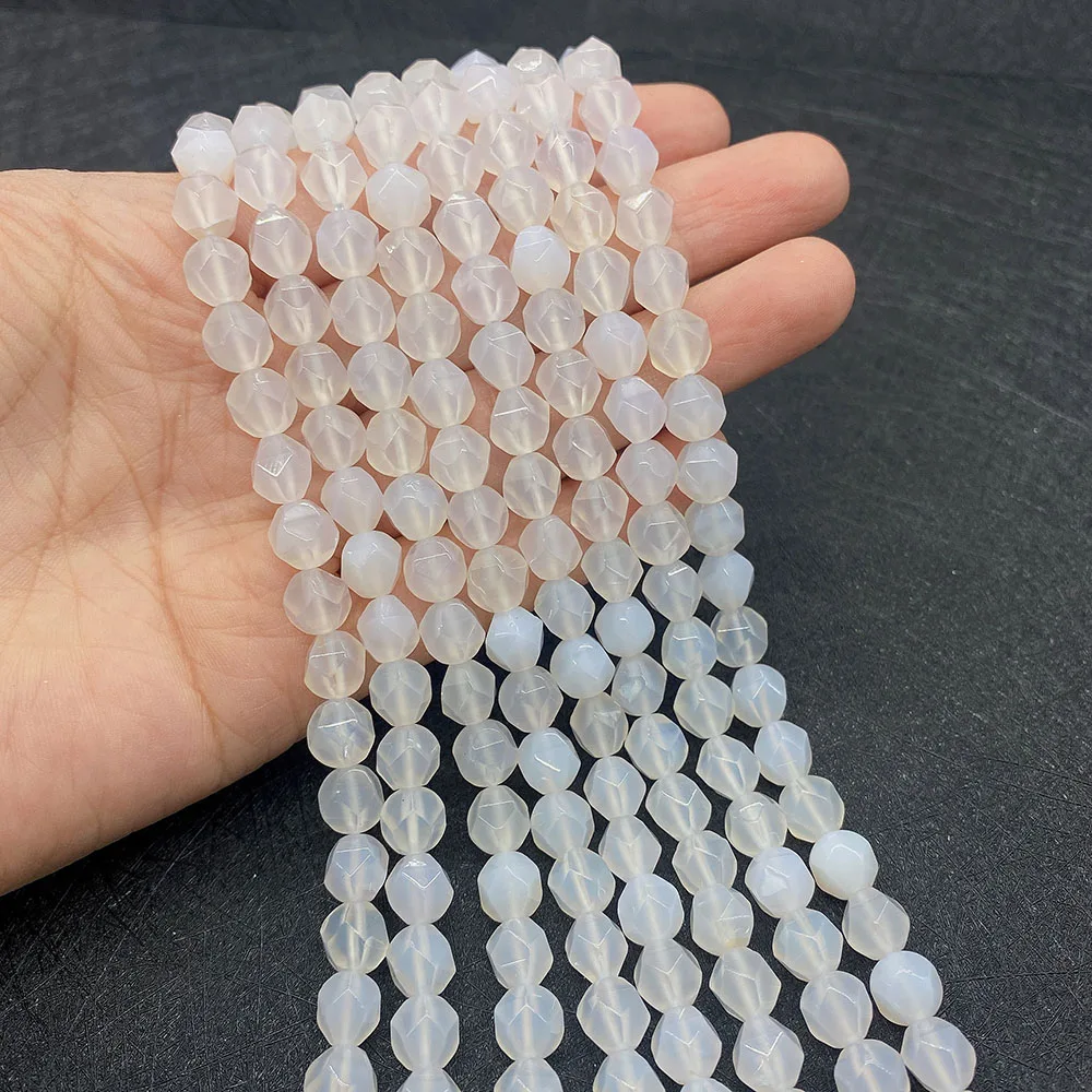

Natural Stone White Agate Bead 6-10mm Faceted Round Bead Delicate Jewelry DIY Men and Women Necklace Bracelet Earring Accessorie