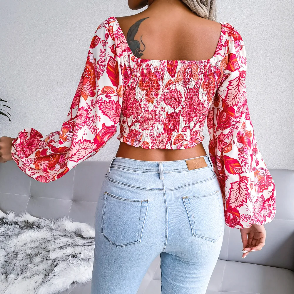 Женская шифоновая футболка с цветочным принтом облегающий топ-корсет длинными