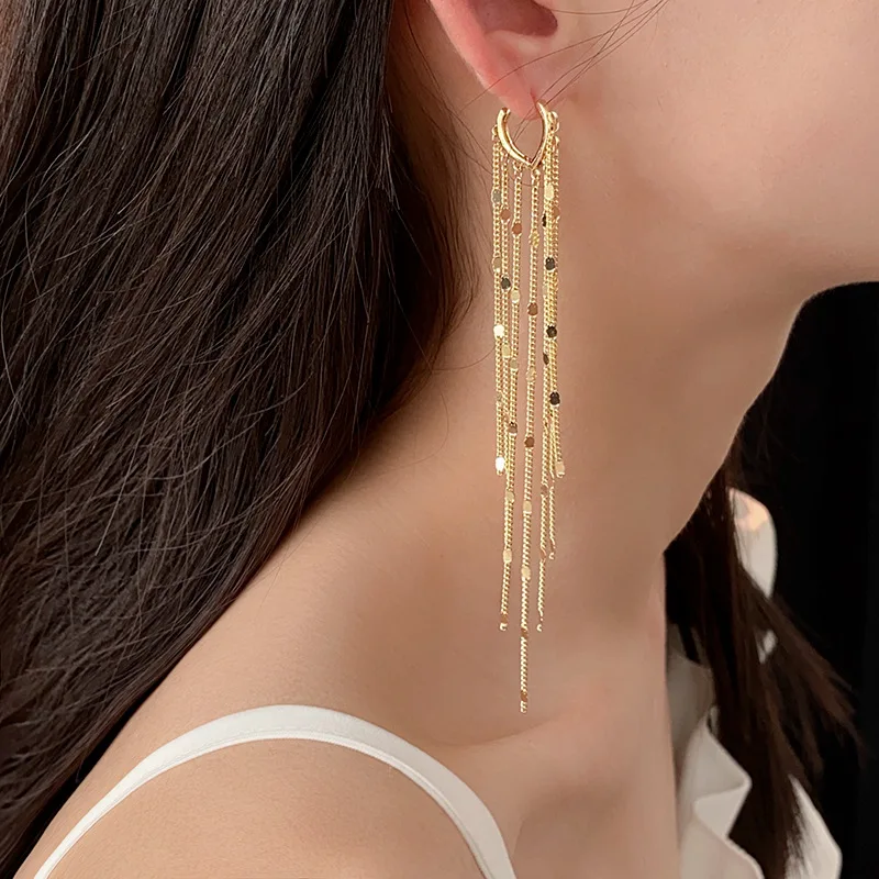 

KAITIN Metal Sequin Long Tassel Earrings for Women Personalized Light Luxury Drop Earrings Fashion Gold Plated Jewelries