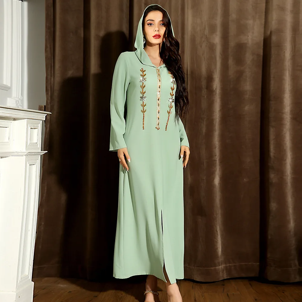 

Moroccan Hooded Abaya Eid Mubarak Djellaba Gulf Jalabiya Dubai Kaftan Muslim Women Diamonds Dress Islamic Robe Ramadan Caftan