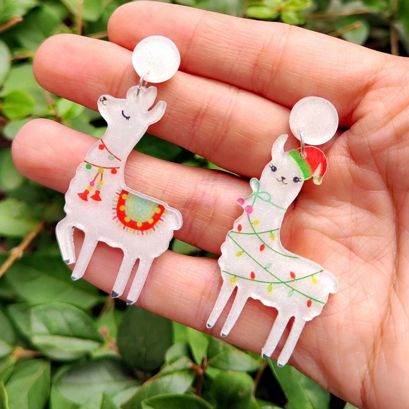 KUGUYS рождественские подарки альпака женские серьги-капли мультфильм блестящие