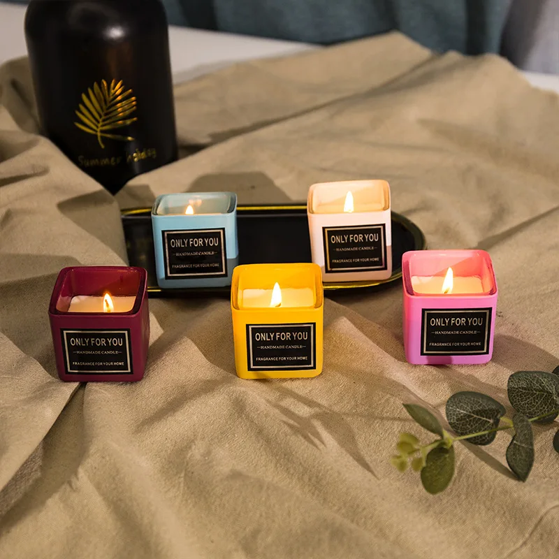 

Scented candles in glass smokeless small square cup candles aroma candles for home souvenirs candle holders romantic candles