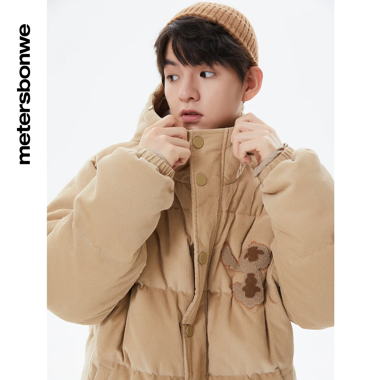 Metersbonwe Couple Corduroy Stand Collar Hoodie Down Jackets Men's 80% Duck Down Thick Warm Wear Loose Women Winter Down Coat