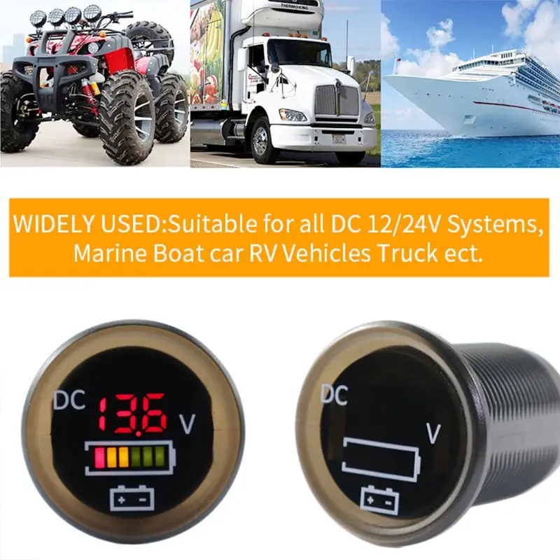 

for Dc 12V 24V Car Voltmeter with LED Digital Display Panel Waterproof Voltage Gauge Meter for Boat Marine Truck ATV UTV T3EF