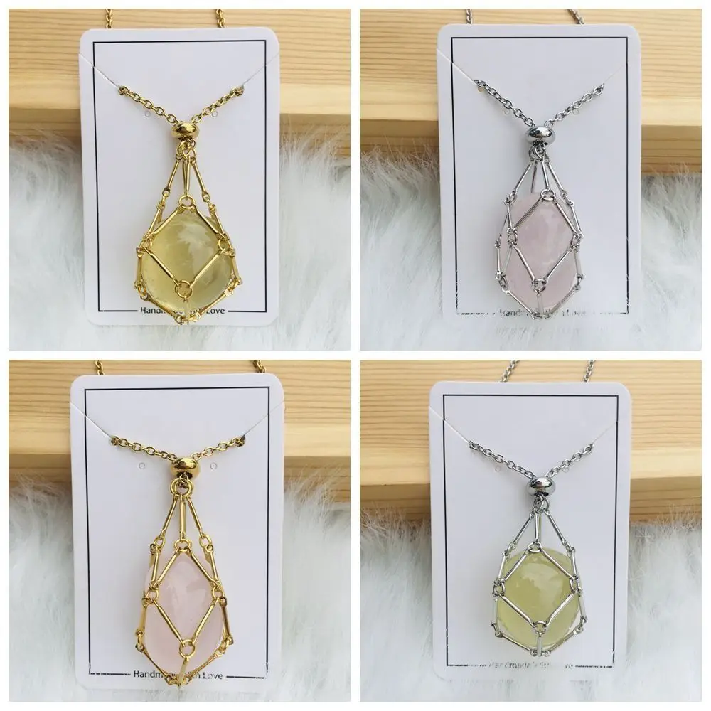 

Copper Crystal Holder Cage Necklace Silver Color Necklace Accessories Stone Holder Necklace Interchangeable Natural Stone