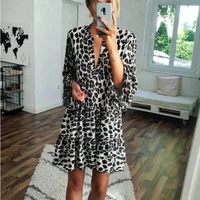 spring and summer new womens dress hot selling leopard print v neck mini skirt spot maxi dress