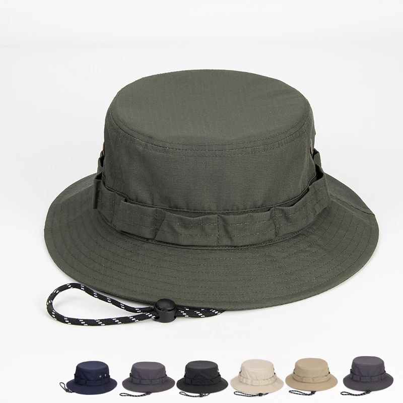

2023 Outdoor Chapeau Drôle Fisherman Hat Cotton Resistant Sun Visor Fishing Windproof Rope Large Boonie Panama Bucket Caps
