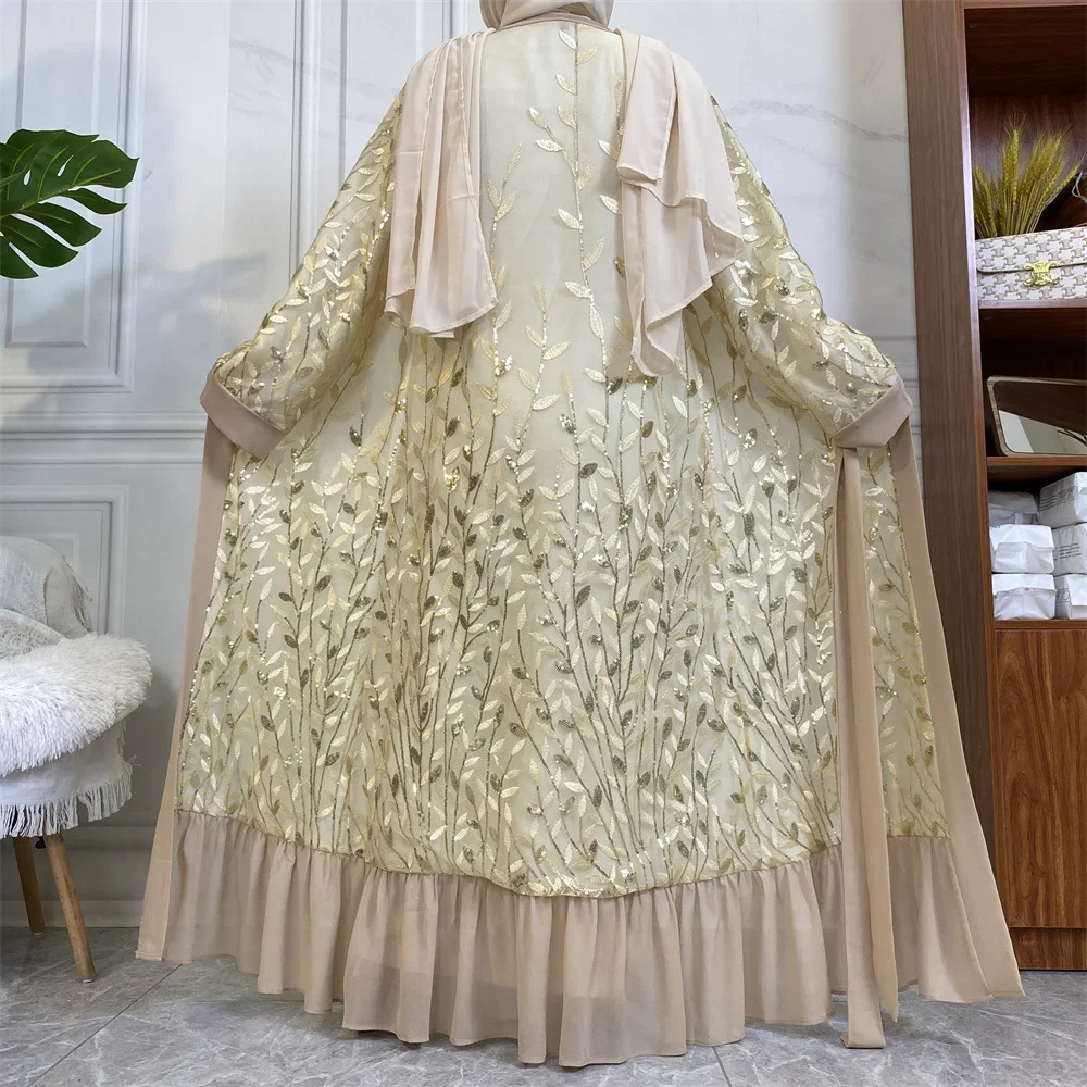 Ид Рамадан с блестками и вышивкой кружевное открытое кимоно кардиган Абая