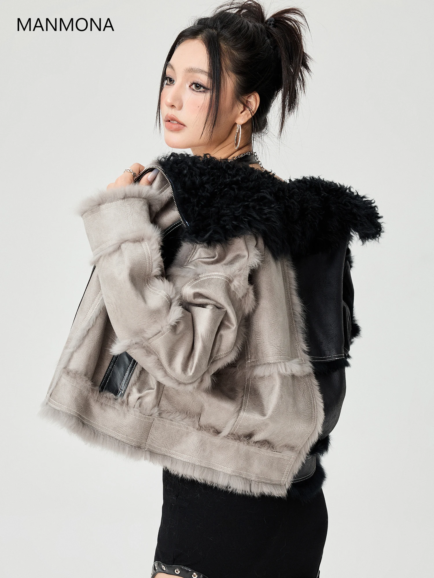Autumn and Winter New Imported Rabbit Fur Fur Coat Women's Big Fur Collar Leather Fur Coat Jacket