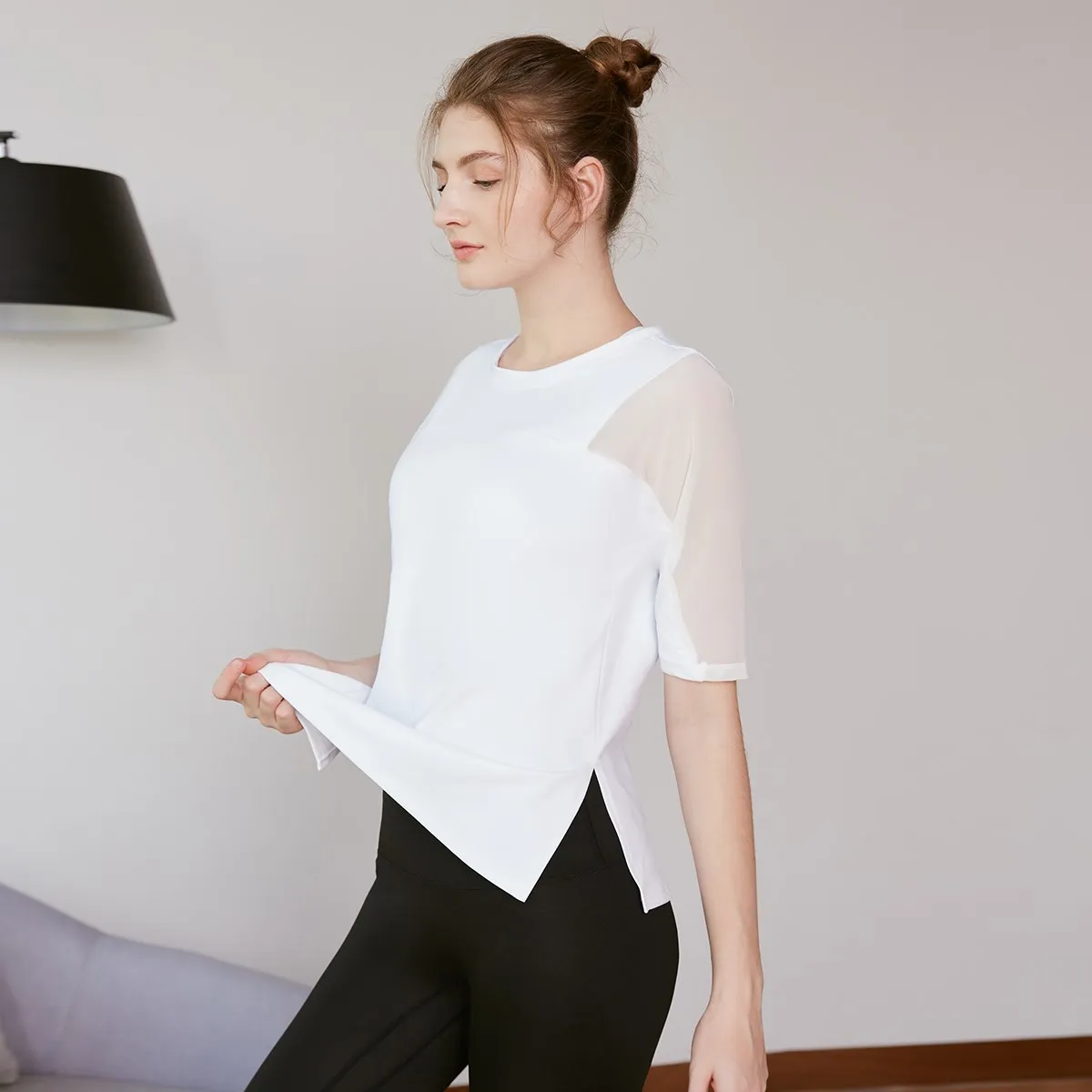 Vansydical Fitness Workout Tops T-shirts Women Mesh Spliced Sport Gym Running Shirts Short-sleeve Tee