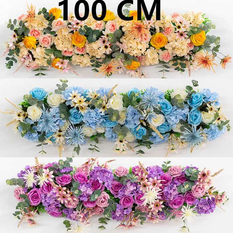 

100CM DIY wedding flower wall arrangement silk peony rose new artificial flower row decoration wedding wrought iron arch backgro