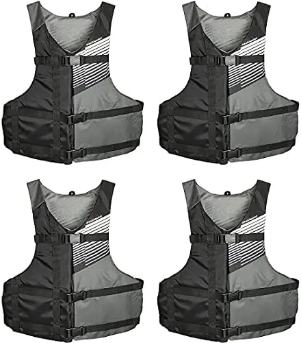 

Adult PFD Life Vest | Pack of 4 | Coast Guard Approved, Adjustable Size, Unisex, Lightweight, High Mobility, PVC Free Life Jacke