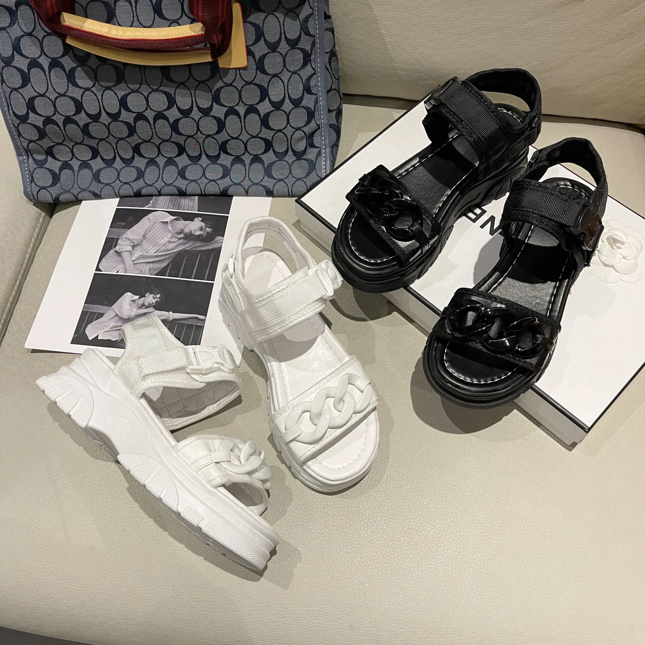 Women Platform Sandals 2022 Summer Designers Chunky Wedges Shoes Metal Chain Beach Sandals Woman High Gladiator Sport Sandalias