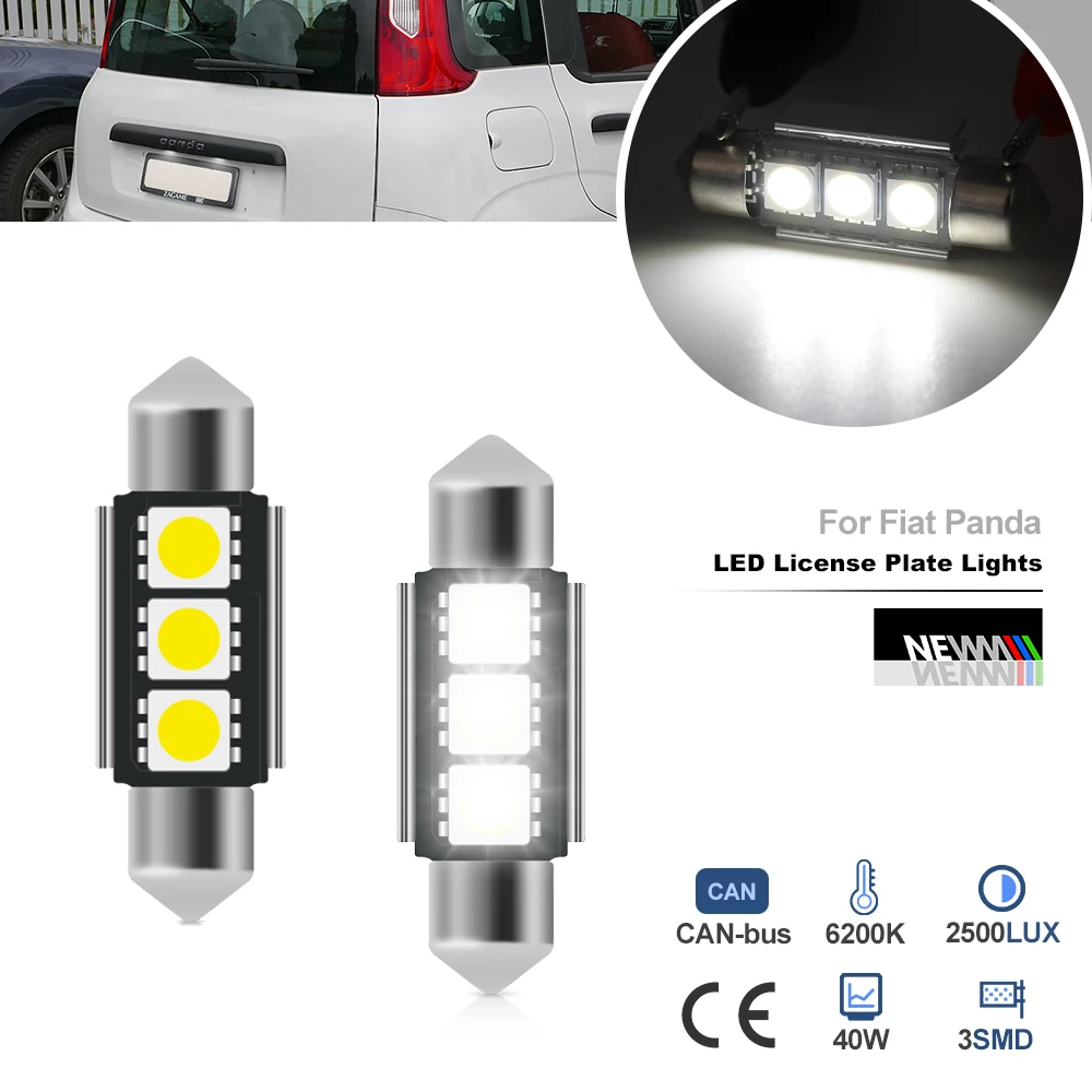

2Pcs 36mm C5W 3SMD LED Festoon License Plate Lights Bulbs for Fiat Panda 319 312 2011-up Canbus Rear Tag Lamps Parking Lights