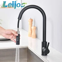 kitchen faucet with dual spray head 360%c2%b0 rotatable pull out kitchen faucet high pressure single lever mixer black chrome
