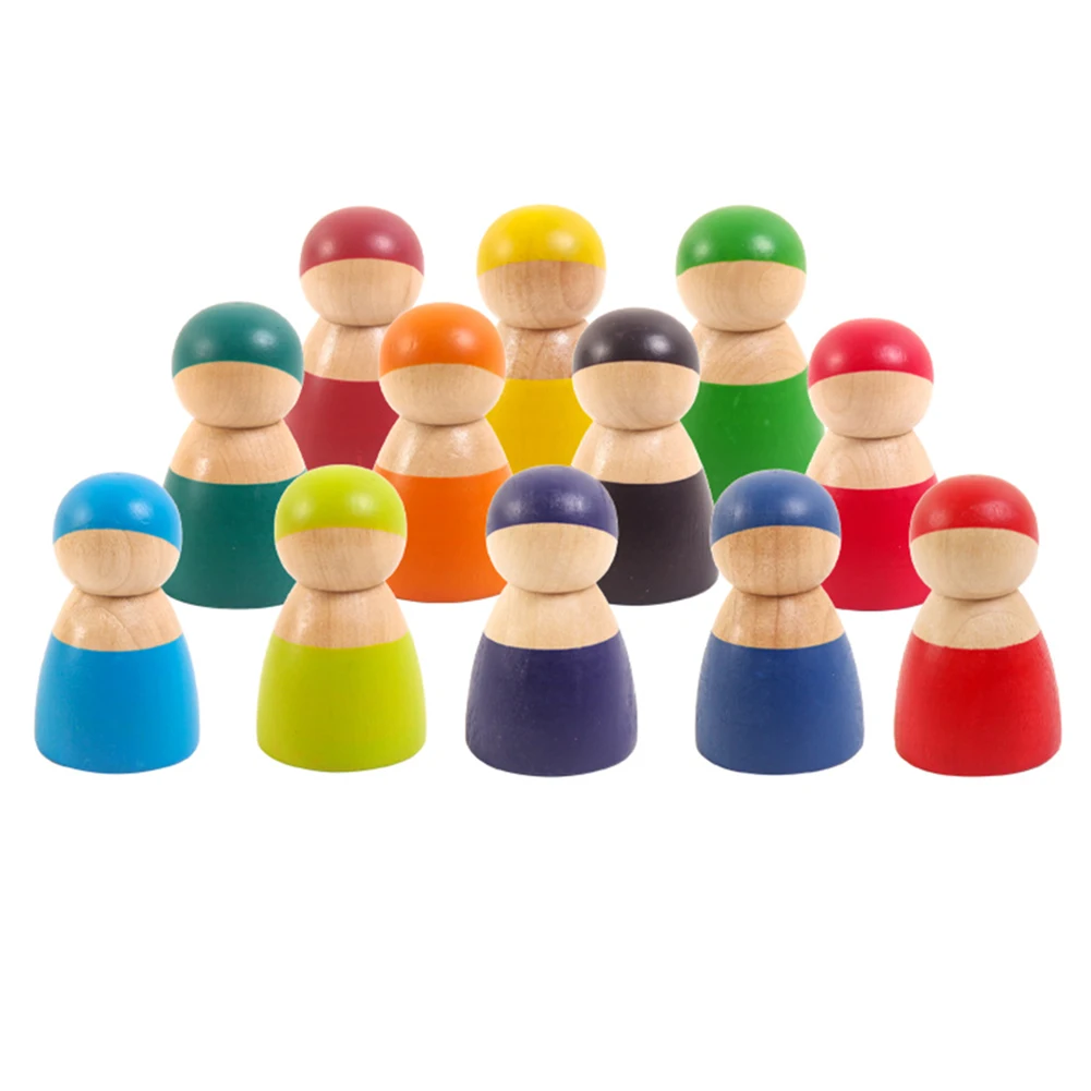 

12pcs Boys Girls Doll Shape Wooden Blocks Kids Toddlers Indoor Outdoor Portable Stacking Gift Color Recognition Educational Toys