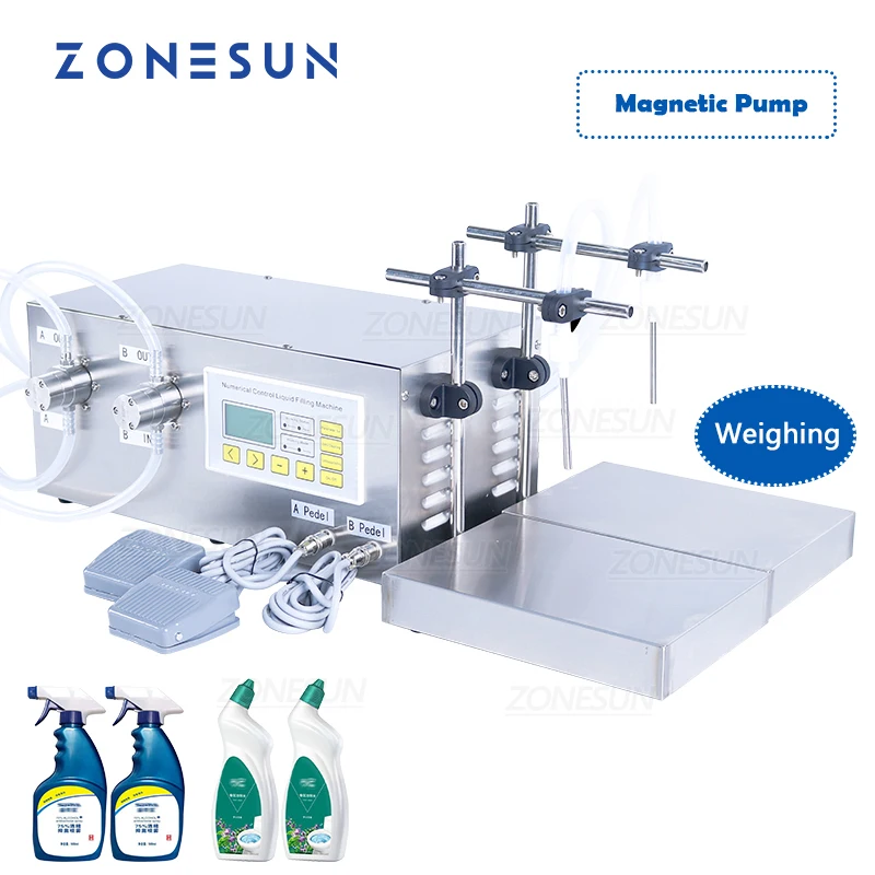 

ZONESUN ZS-MP252W Semi Automatic Liquor Toilet Cleaner Milk Perfume Strong Acid Filling And Weighing Machine Double Heads Filler