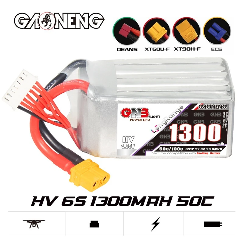 

Original GNB 6S 22.8V 1300mAh Lipo Battery For Culvert machine RC Models Lightweight FPV Racing Drone 50C/100C 22.8V Battery