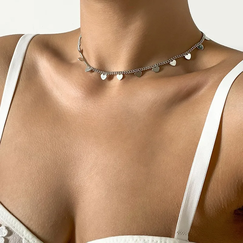 

Lacteo Vintage Love Heart Tassel Clavicle Chain Choker Necklace Jewelry For Women 2021 Fashion Trendy Chunky Chain Necklace