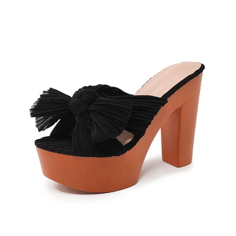 

2022 Fashion New Women Slippers Square High Heels10 Cm Platform Open Toe Slip-on Summer Lady Slippers Sexy Plus Size 43