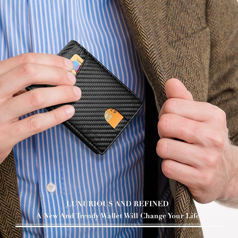Мужской кошелек из ультратонкой кожи Rfid с окошком для удостоверения личности, кошелек из углеродного волокна с несколькими картами (art.: 3920ca6e4ccbf) - 3920ca6e4ccbf