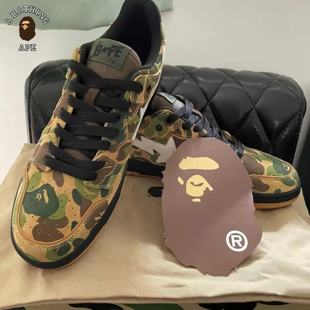 A BATHING APE Men and Women Vibe BapeGoose Board Shoes Sneakers Unisex None-Slip Breathable Bapesta Low Outdoor Walking Shoes