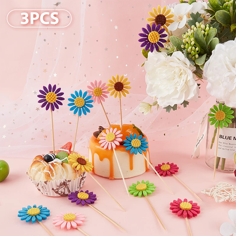 

3PCS Sunflower Happy Birthday Cake Toppers Cupcake Toppers Flags Baby Shower