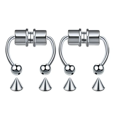 Кольцо для имитации пирсинга носа для женщин, носовой зажим для перегородки, клипса для носа в стиле рок, хип-хоп, из нержавеющей стали, магнитное Ювелирное Украшение для тела в стиле панк, 2 шт.