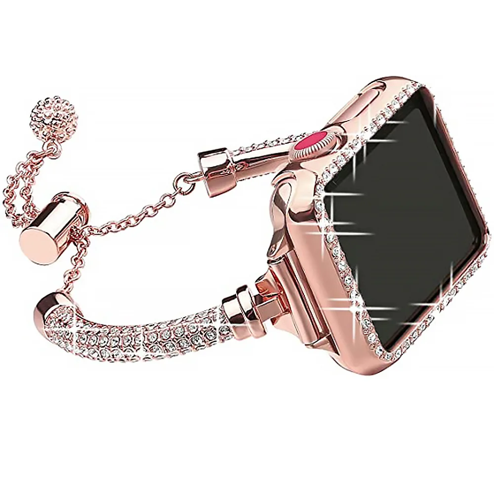 

Bling Band with case for Apple Watch Strap 38mm 40mm 41mm 42mm 44mm 45mm Women Metal Bracelet for iWatch 7 6 5 4 3 2 1 SE Correa