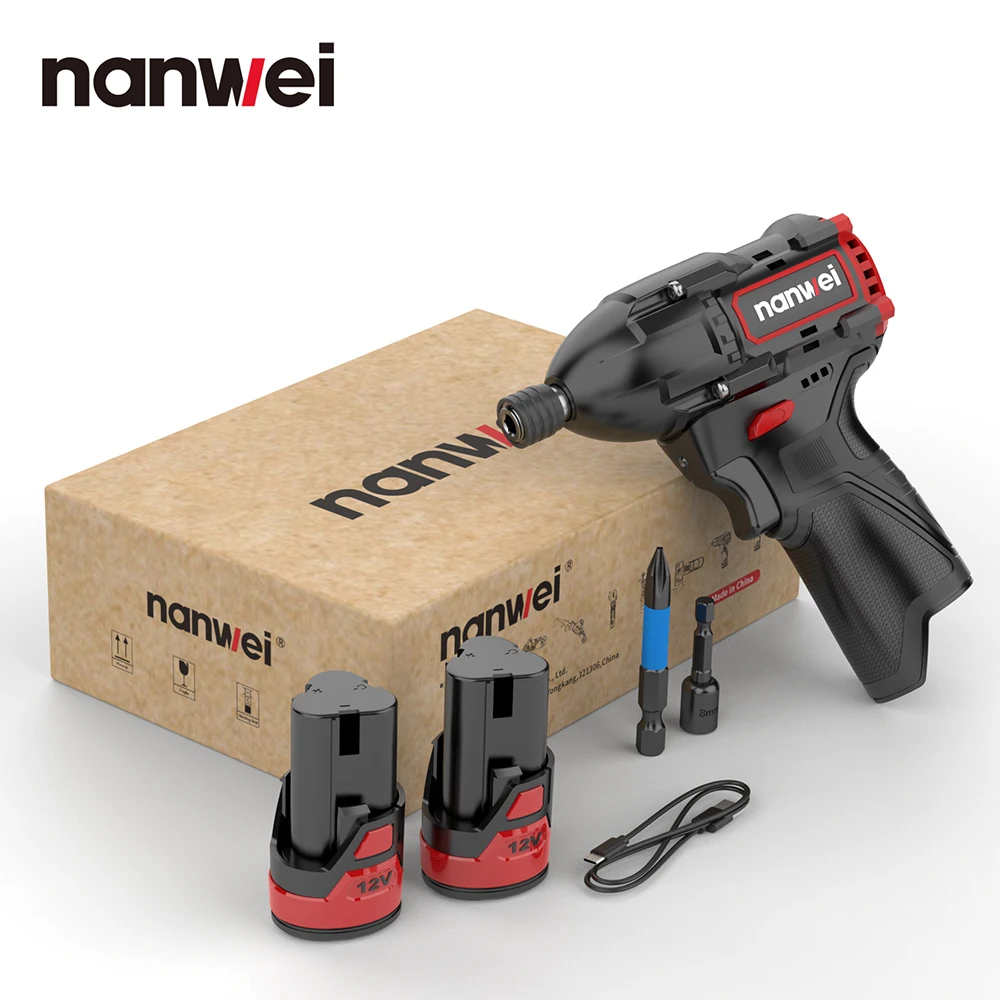 NANWEI 120NM Mini 12V Brushless Lithium Impact Driver Type-c Cordless Screwdriver Compact and Portable