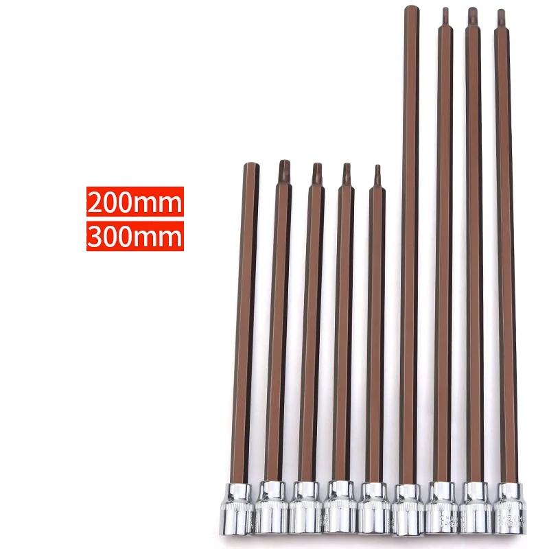 1pcs Extra Long 200/300mm 3/8 inch Square Drive Socket Adapter Hex Head Screwdriver Bit Wrench Hand Tools Hexagon H3 H4 H5 H6 H8