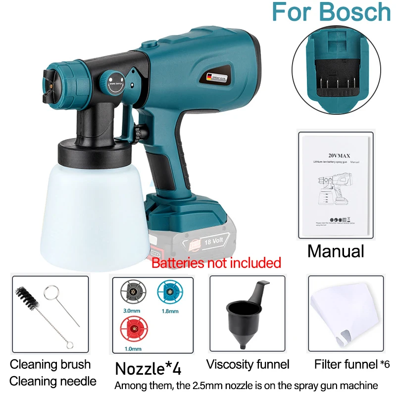 

Аккумуляторный краскопульт 1000 мл для Dewalt/Milwaukee/Makita/Bosch/RYOBI