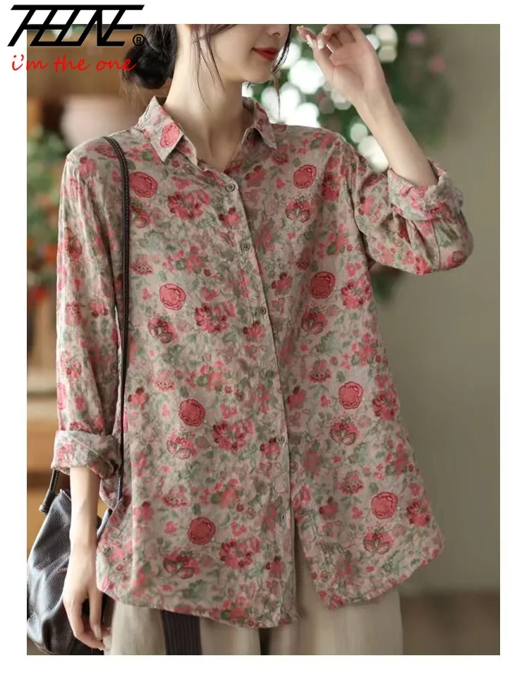 Женская одежда рубашки блузка винтажная женская хлопковая льняная рубашка с