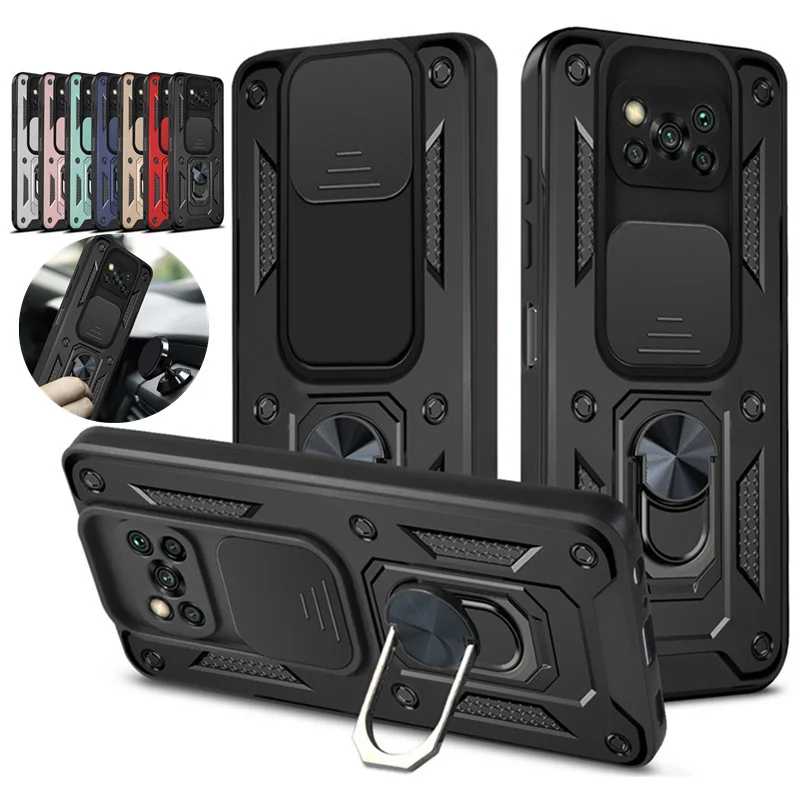 

NEWCE Slide Camera Shockproof Armor Case For Xiaomi Pocophone POCO X3 Pro Camouflage Magnetic Car Holder Phone Cover for Poco X3