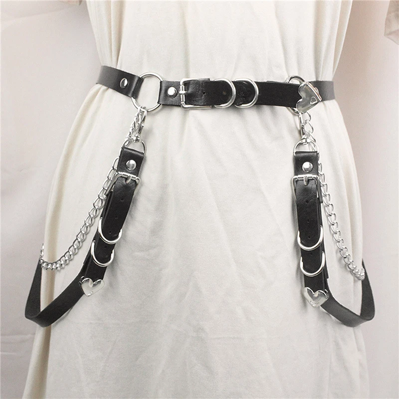 Women Leather Straps Harness Punk Gothic Body Chest Caged Waist Belts Adjustable Harajuku Heart Chain Belts new