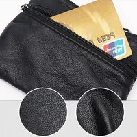 leather small coin purse vintage men card cases coin pouch wallet clutches key cases coin case black zipper solid large capacity