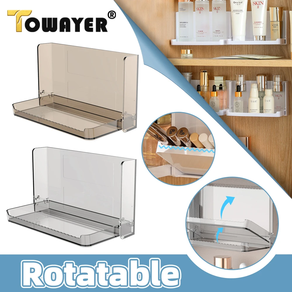 

Foldable Wall Shelf Punch-Free Cosmetics Storage Rack Phone Holder Jewelry Remote Control Towel Storage Rack Bathroom Organizer