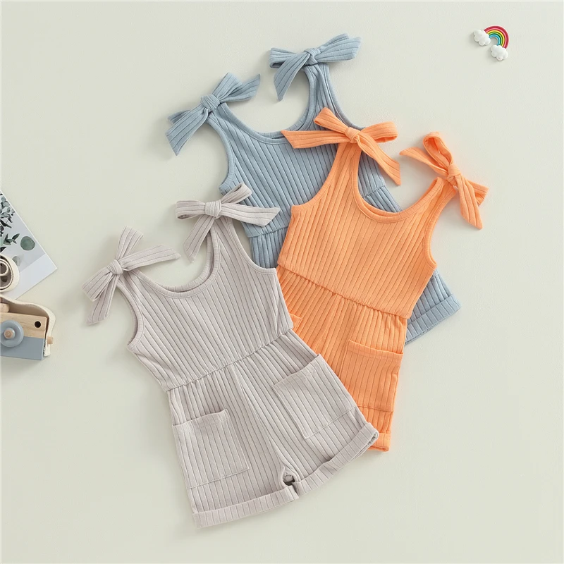 

Newborn Infant Baby Girl Solid Color Ribbed Romper Sleeveless Jumpsuit Outfits Sunsuit Toddler Kid Girl Summer Overalls