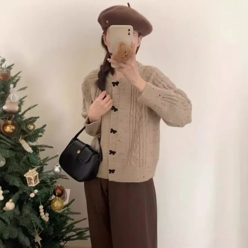 Нежный трикотаж в корейском стиле свитер куртка для женщин дизайн чувственная