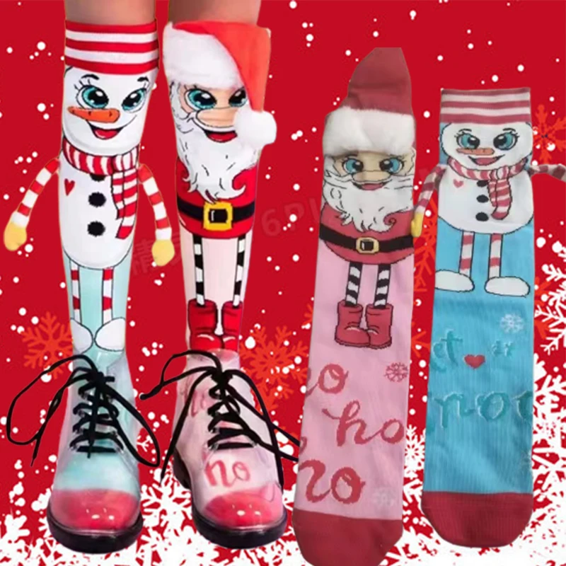 

Creative Cartoon Christmas Stocking Printed Stockings Girls Create Atmosphere Santa Claus Fluffy Socks Family Gathering Gifts