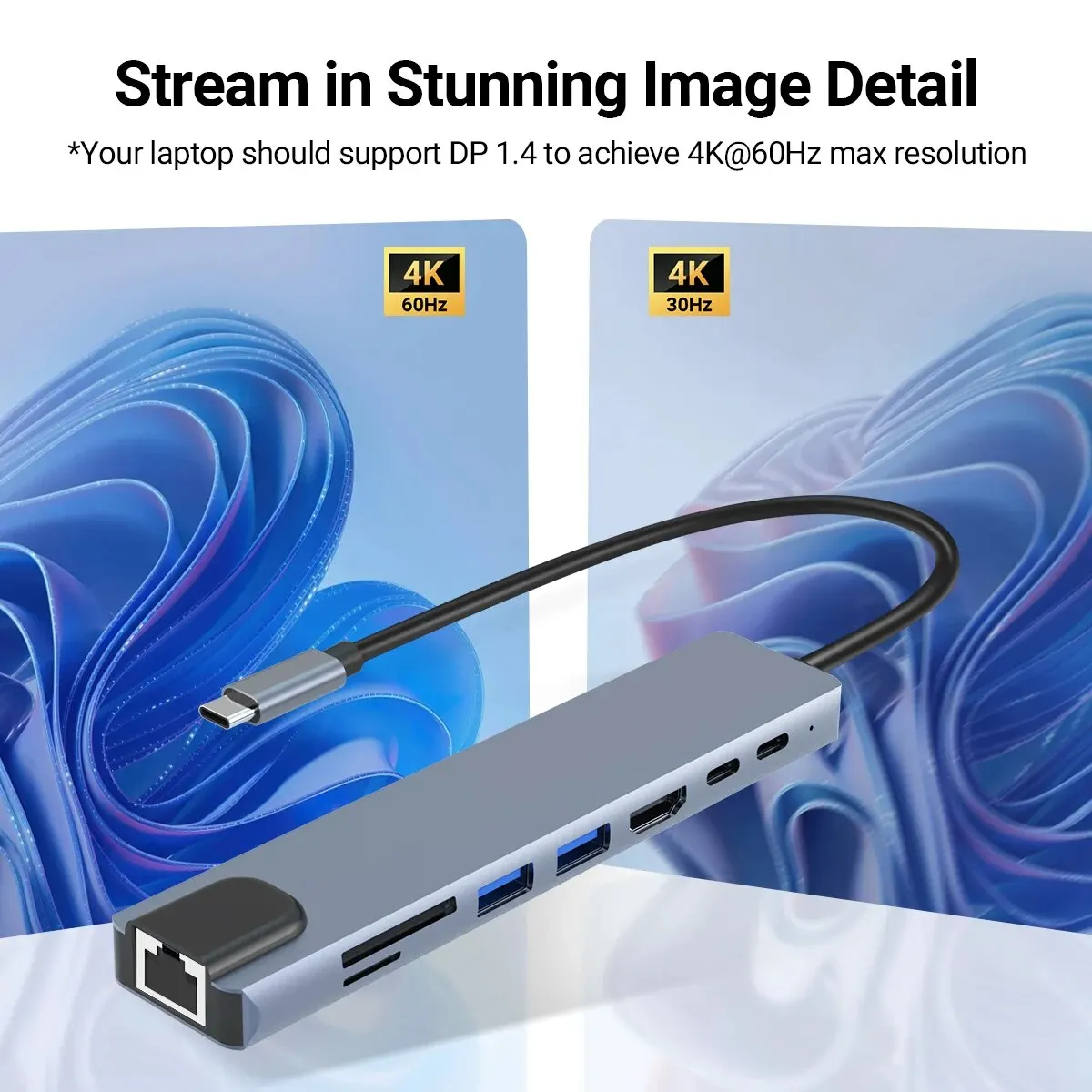 USB C Hub 4K @ 60Hz Ethernet 8 в 1 многопортовый адаптер к HDMI док-станции Тип донгл