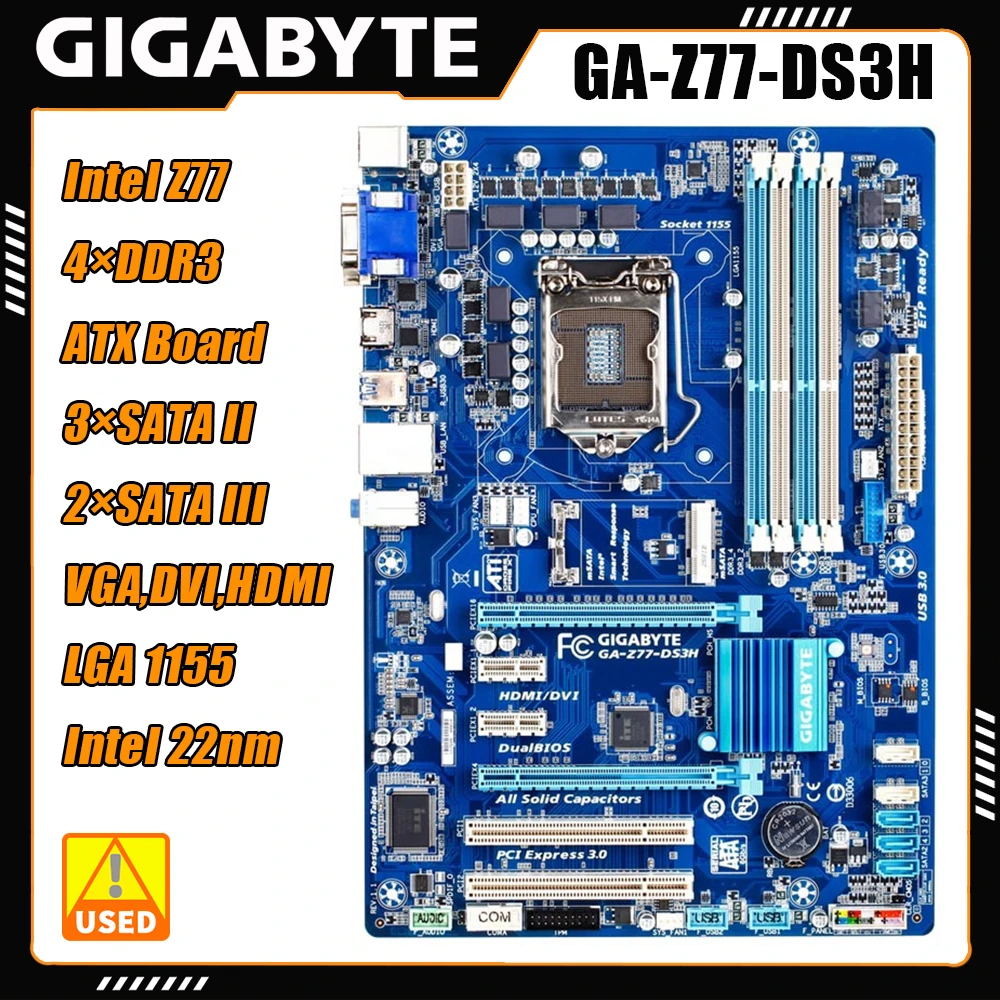 Купи Gigabyte GA-Z77-DS3H Материнская плата Intel Z77 чипсет 4 × DDR3 32 Гб LGA 1155 процессор Socket поддерживает процессор intel Core i7 i5 i3 за 3,980 рублей в магазине AliExpress