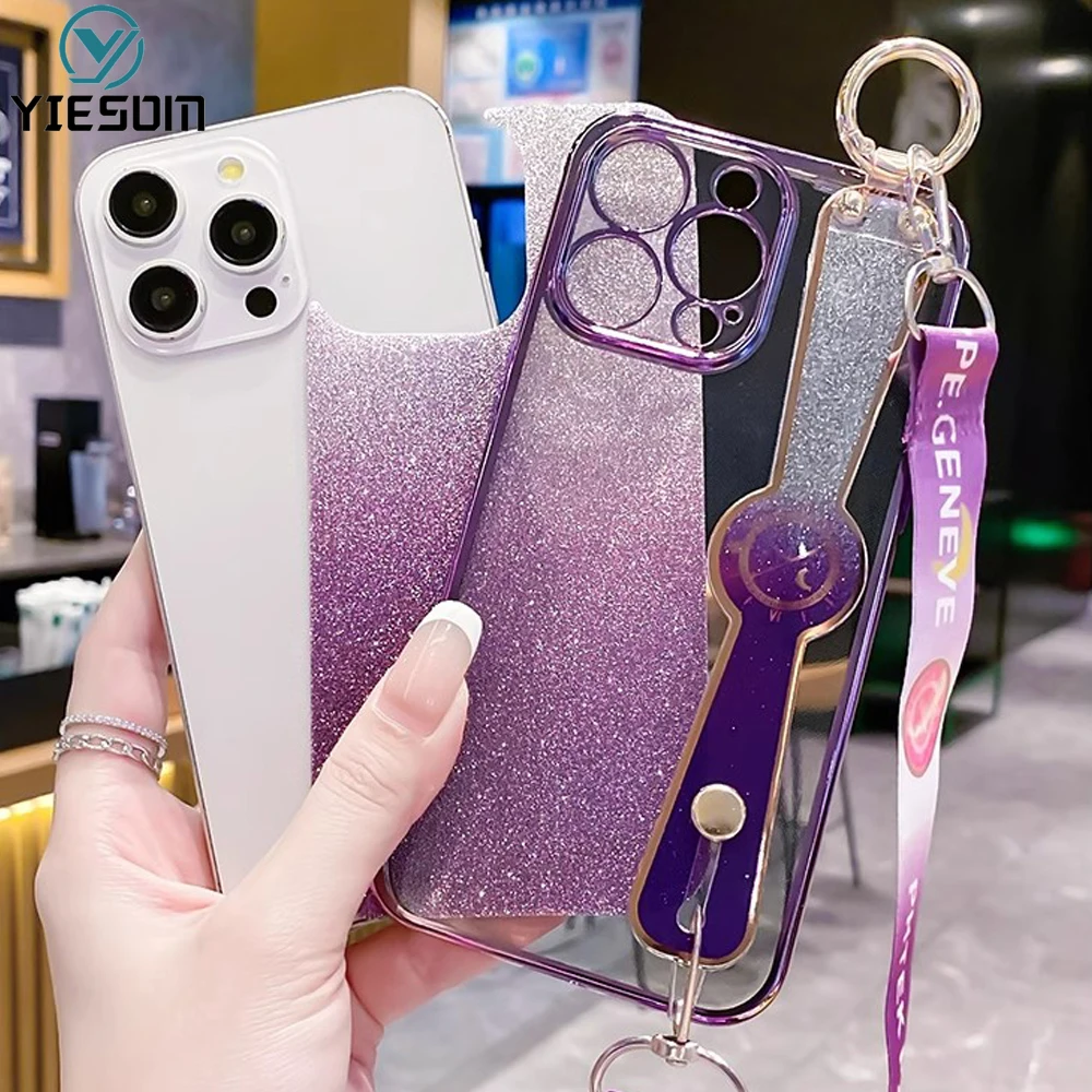 Блестящий чехол с ремешком на запястье для телефона Samsung Galaxy S24 S23 S22 S21 S20 Ultra Plus FE