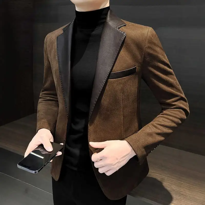 Оленькая кожа весна и осень 2024 повседневный мужской осенне-зимний костюм из